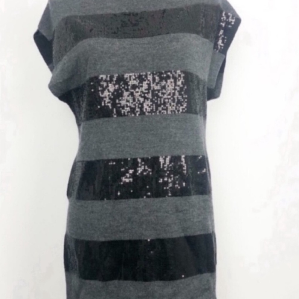 Alice + Olivia Wool Striped Tunic Sequin Sweater